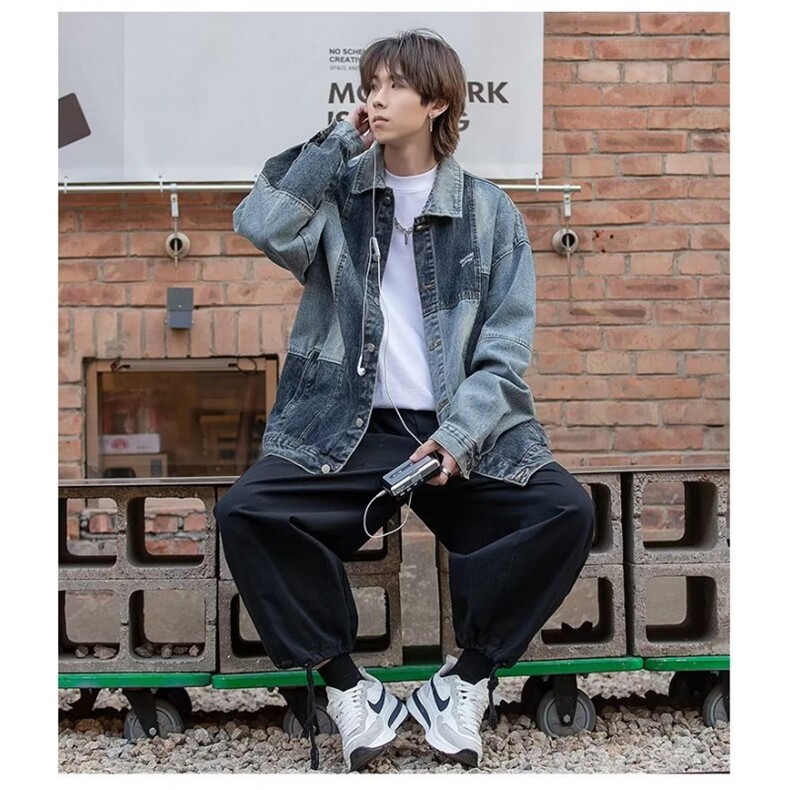 撞色水洗做旧牛仔外套潮牌美式男款宽松休闲翻领夹克633/P68,男装夹克,星座506