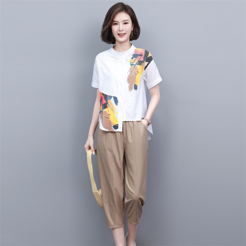 休闲棉麻职业套装夏天2025新款时髦显瘦洋气减龄妈妈两件套女装潮,女装套装/套裙,璐依舞