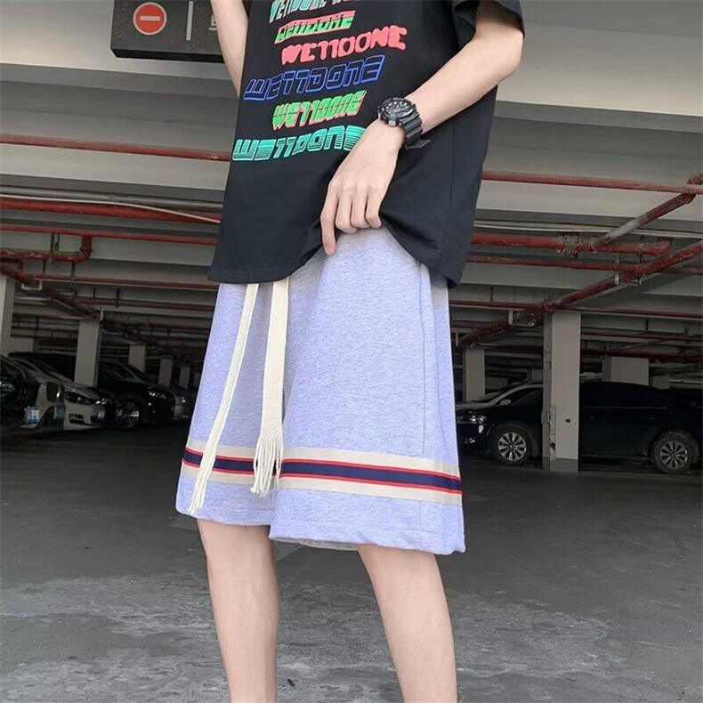 夏季百搭休闲时尚条纹直筒五分裤男士日系风宽松简约痞帅运动短裤,男装休闲裤,星座506