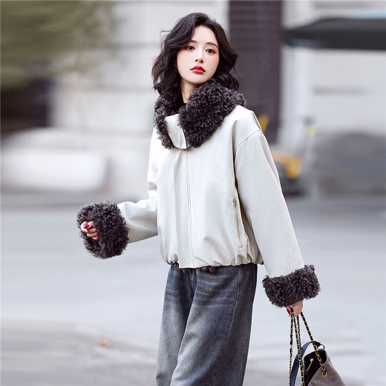 两面穿简约时尚毛一体保暖派克服外套2025冬装新款,女装派克服,鑫源服饰
