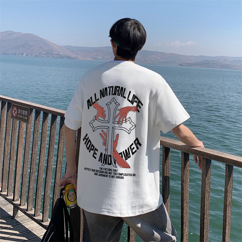 新款短袖t恤男女潮流印花感宽松半袖体恤衫男517A-2-T6626-P28,男装T恤,星座517A-2