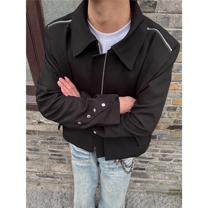 JY778-P62美式短款垫肩外套男拉链小众设计感翻领正肩夹克，男装夹克，星座1501-3