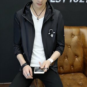 夏季防晒衣男外套夹克男小帽子连帽透气防晒服挡风风衣灰色681P25图片