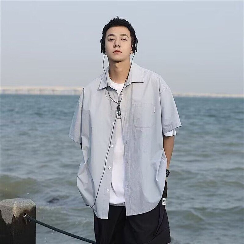 夏季薄款休闲短袖衬衫男士港风日系休闲半袖衬衣外套潮牌男生2025,男装衬衫,星座506A