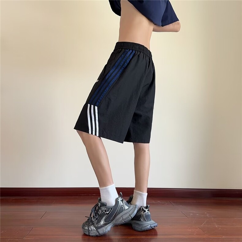 夏季潮流宽松男士三条纹运动短裤潮牌ins风百搭时尚休闲五分裤子,男装牛仔裤,星座1210-1