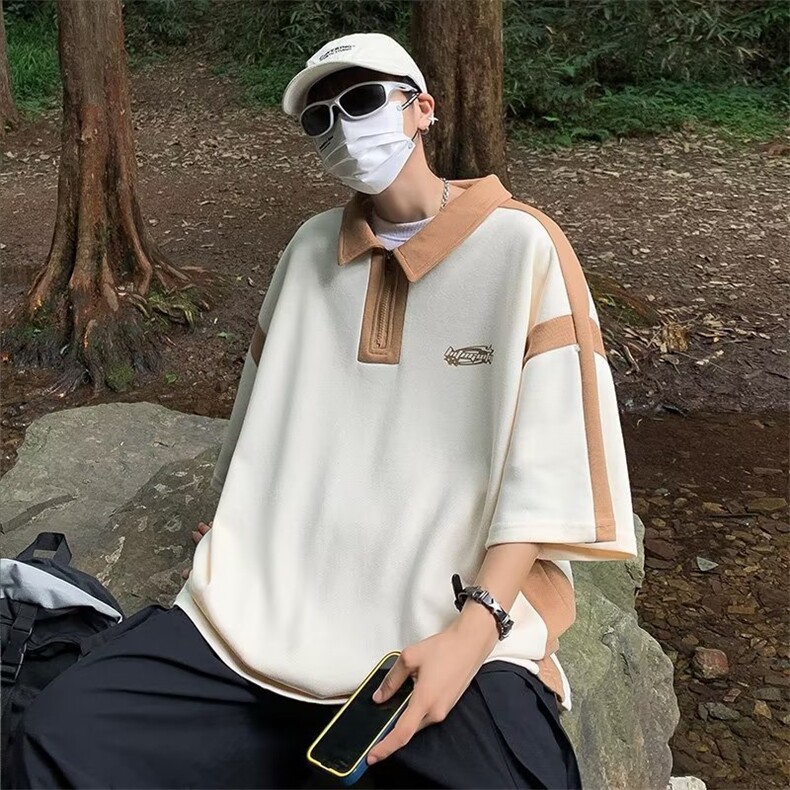华夫格短袖polo衫男夏季宽松潮牌五分半袖T恤1001-1-AL16-P36,男装Polo衫,星座1001-1