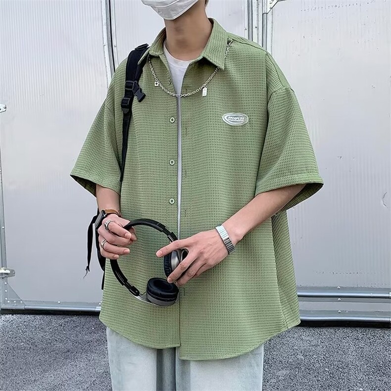 青春流行夏季衬衫新款气质男休闲慵懒潮五分袖MP01P35配铁链,男装衬衫,星座1116-2