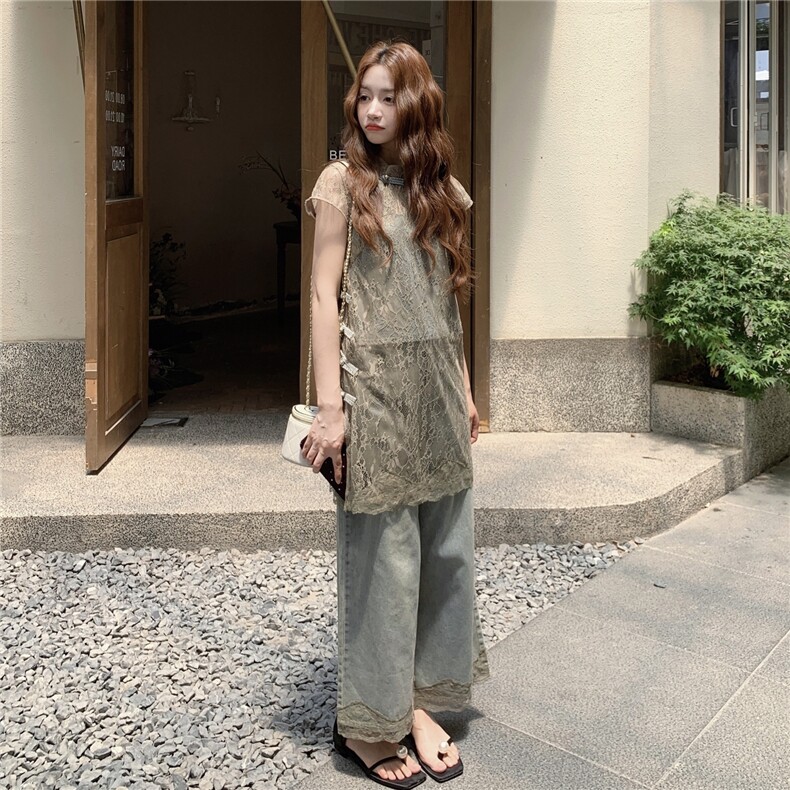 新中复古式蕾丝牛仔套装P175K258,女装套装/套裙,2C210