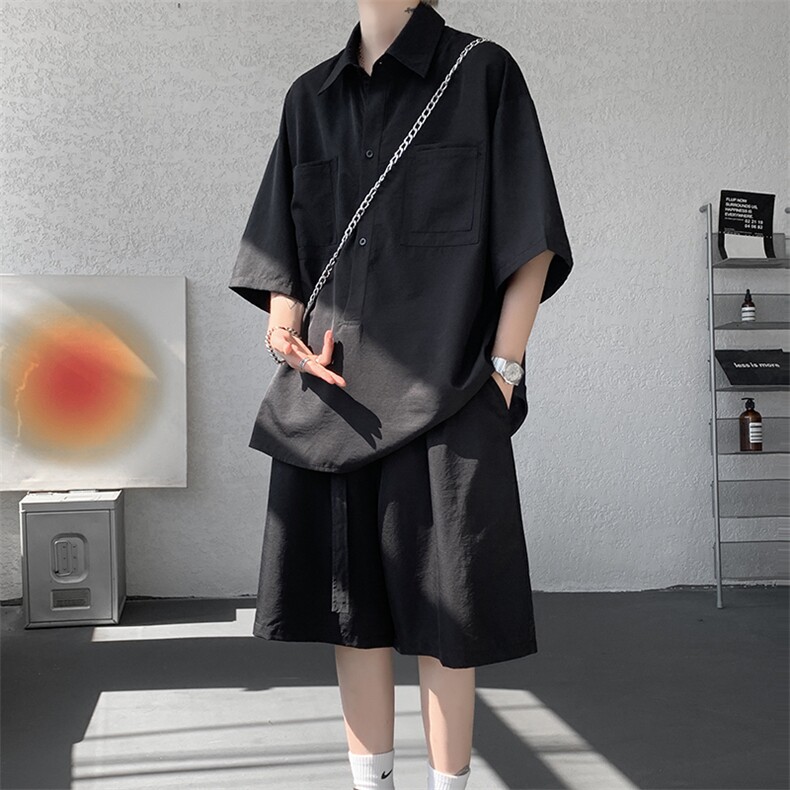 现货TZ25113-P52特控88大码夏季冰感顺滑纯色套装,男装休闲套装,电商D232