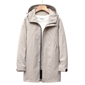 中年男士风衣2023春秋新款潮流休闲时尚大衣中长款连帽纯色外套男，男装风衣，电商B212（原钱塘6029）