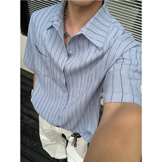 条纹肌理感夏季小众设计感衬衫短袖男士潮流美式潮流衬衣P35，男装T恤，电商C306-1