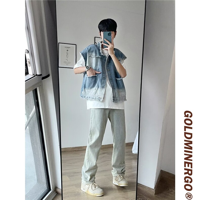 牛仔马甲男韩版潮流多口袋高街帅气2024夏季新款ins外套W4878-P49,男装背心/马甲,星座412-3