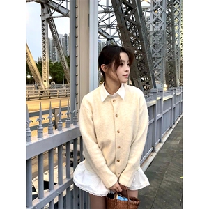 重磅秋冬男女北极绒开衫毛衣美式复古休闲慵懒风单排扣针织衫外套