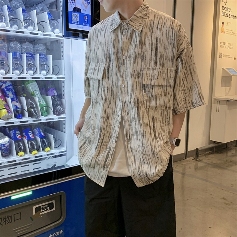 个性条纹短袖衬衫男夏季新款ins潮牌五分袖休闲衬衣外套W944-P30,男装衬衫,星座512-2