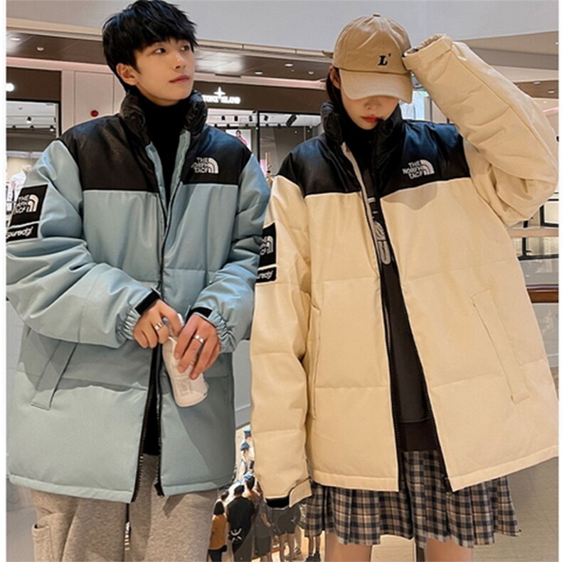 新款PU皮情侣高街免洗羽绒服男女同款加厚外套A068-JNYRY06-TP90图片