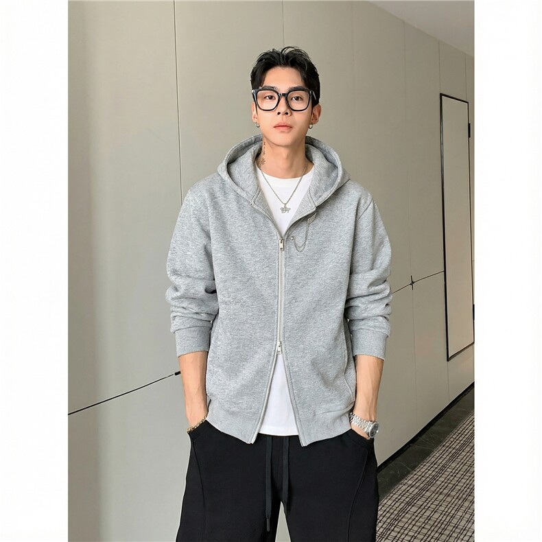 韩版宽松落肩拉链外套极简设计感经典复古潮流卫衣HY907TP58,女装短外套,电商A102B