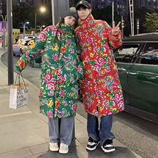 A3长款棉衣外套东北大花风汉服男女宽松保暖防寒棉袄潮情侣装，男装棉衣，星座115A(原星座507）