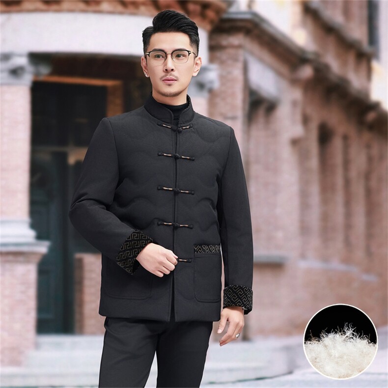 现货新款中年羽绒服唐装外套男复古盘扣风羽绒服外套中式唐装,男装羽绒服,钱塘723