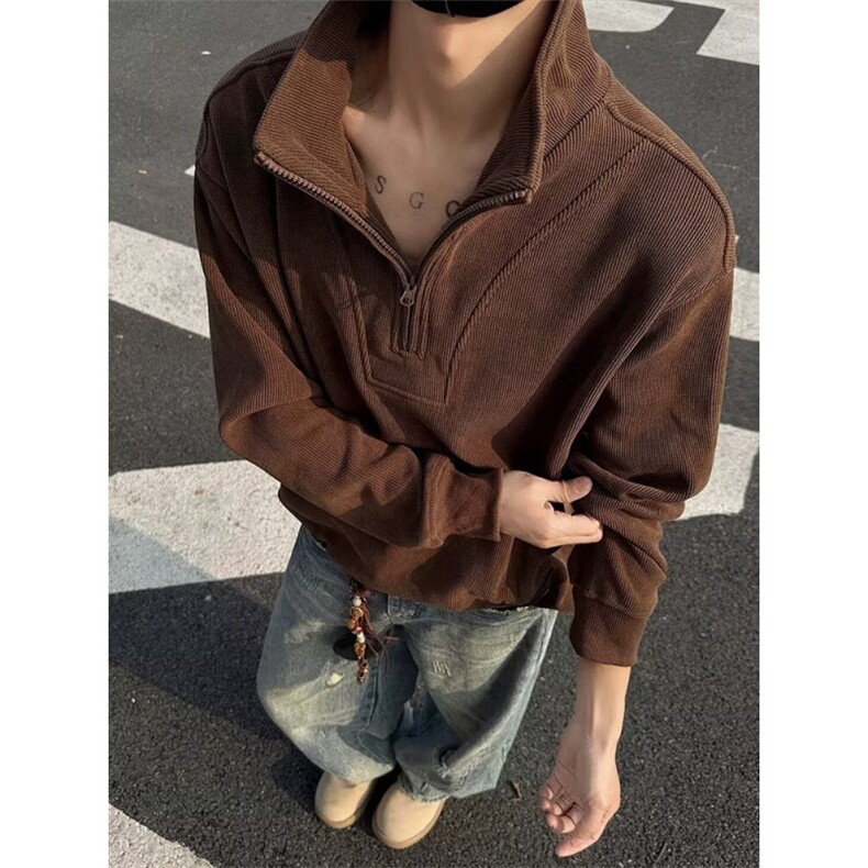 5669-P47美式复古潮牌港风立领休闲宽松半拉链卫衣,男装卫衣,星座617A-2