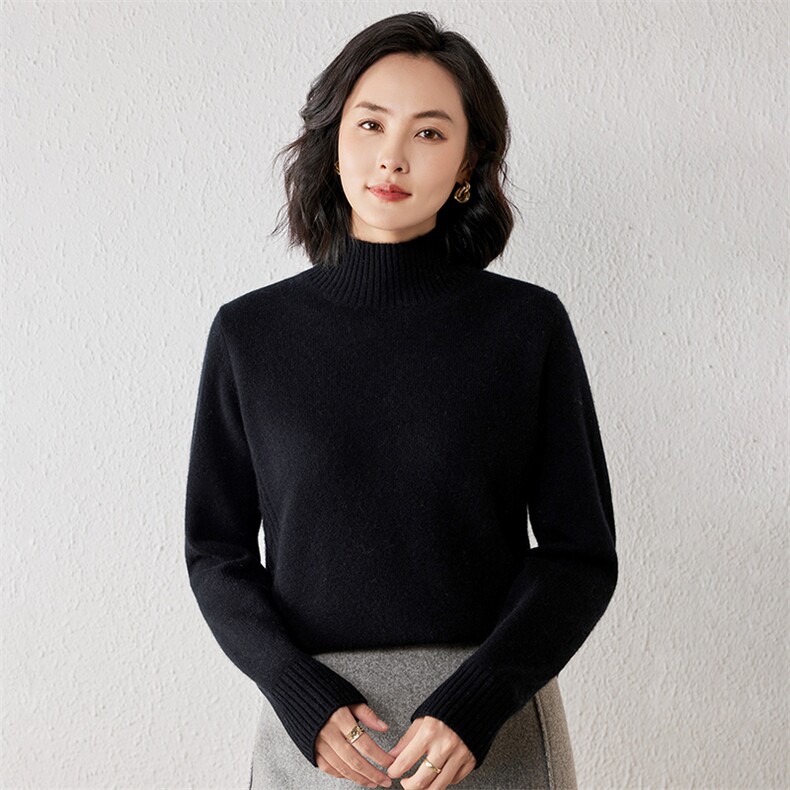 2025年秋季新款百搭女士纯色高领长袖套头衫,针织衫/毛衣,春贝羊绒