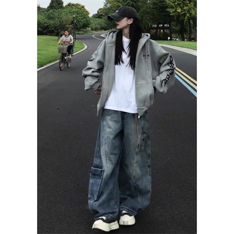 复古蓝美式高街复古牛仔裤男春秋季新款设计感vibe工装直筒阔腿裤，男装牛仔裤，四季星座505