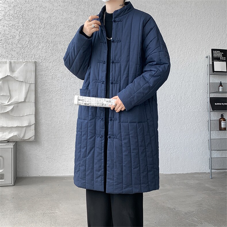 8XL-M风夹棉加厚棉麻复古禅意道袍棉衣中长款MY1704P128控158,男装棉衣,电商D206-1