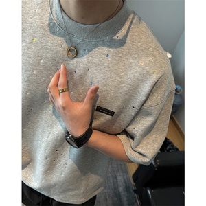 网图 300g重磅短袖破洞T恤男潮牌美式宽松半袖上衣C670-P48图片