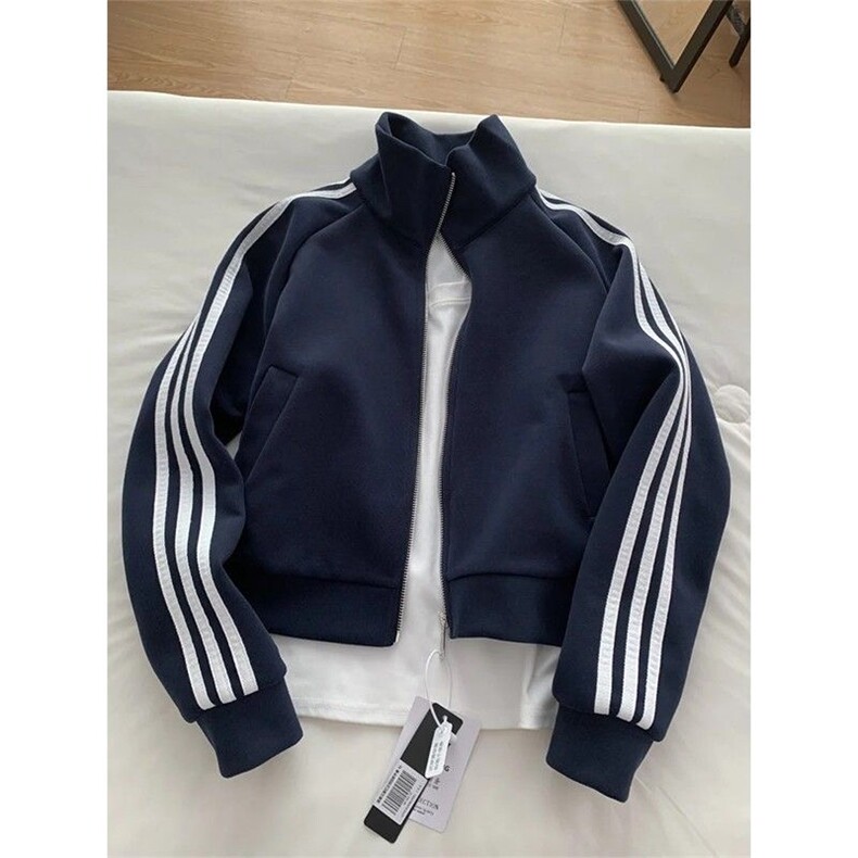 F241013-P55三条杠短款卫衣外套春秋棒球服秋季初秋运动早秋穿搭,女装短外套,星座617A-2