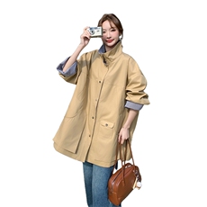 格子拼接风衣外套女中长2025春季新款韩版宽松时尚休闲工装大衣，女装风衣，2C159