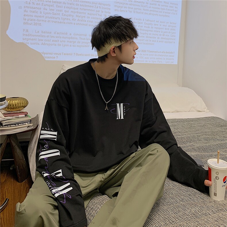 2025秋装新款侧边开衩纯色男士圆领长袖T恤T695/P3548,男装T恤,电商A148
