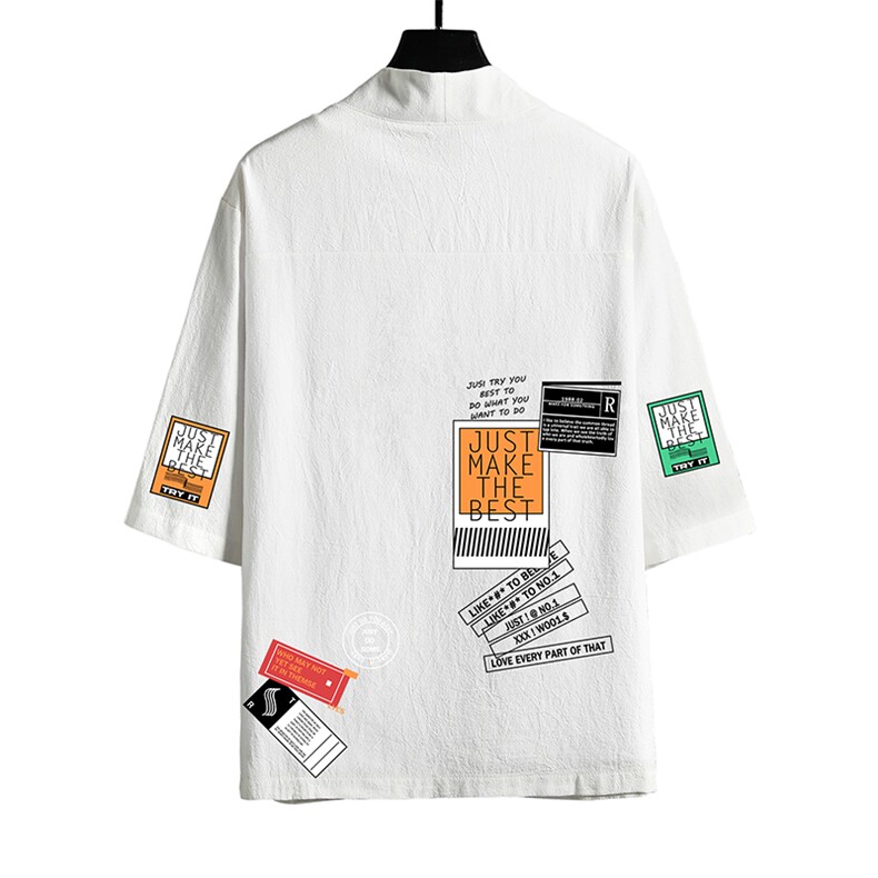 HF59121-P40风汉服男开衫外套七分袖道袍网格挂拍,男装民族服装,电商A040A