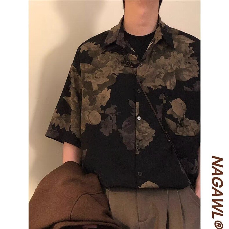 网络图现货腰果花衬衫男短袖夏季潮牌衬衣设计感五分袖RA801-P40图片