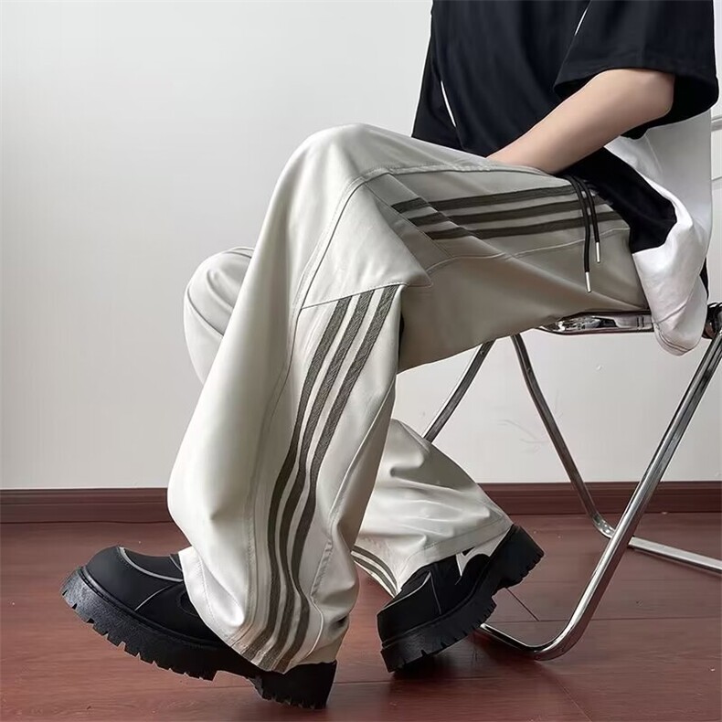 夏款男休闲裤三条杠条纹拼接直筒宽松长裤h617P40，男装休闲裤，星座1013-1