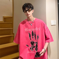 抖音供货、10万现货印花款230克水洗棉短袖T恤D223A-ST2352-P35，男装T恤，电商019-1