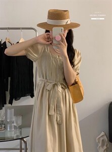 法式泡泡袖连衣裙夏季设计感众温柔高级感初恋裙子图片