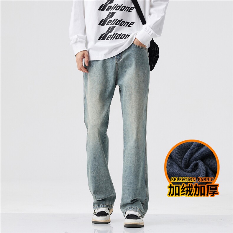 微喇牛仔裤男款秋冬加厚美式高街休闲直筒长裤J8065-P45/加绒P55,男装牛仔裤,星座509