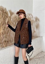 皮毛拼羽绒马甲，女装马甲，微迪菲