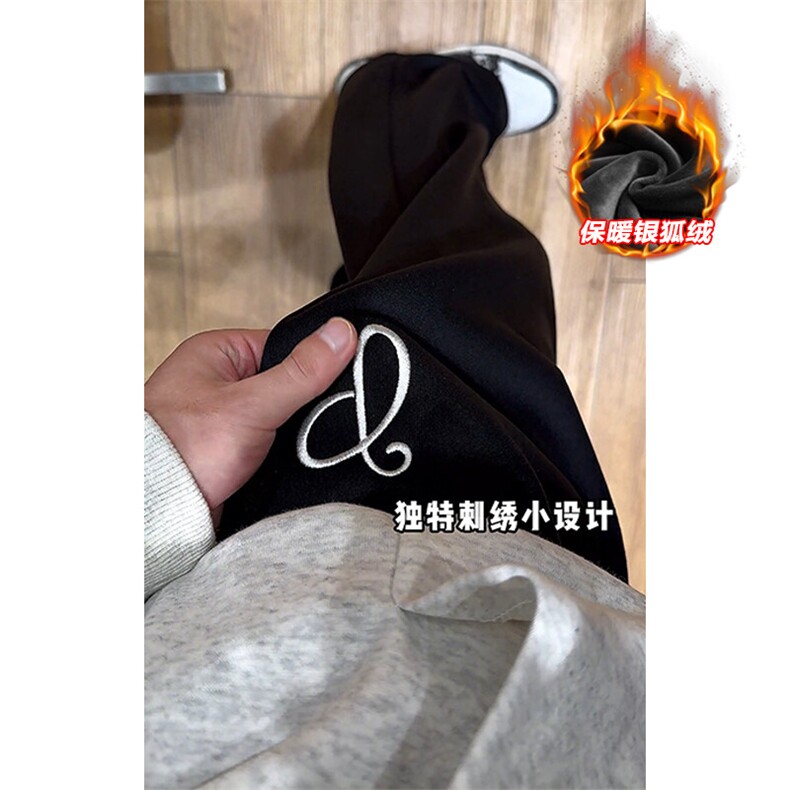 薄款改加绒特批P35无差价冬抖音刺绣加厚拖地裤男K1958J加绒,男装休闲裤,电商A001-1