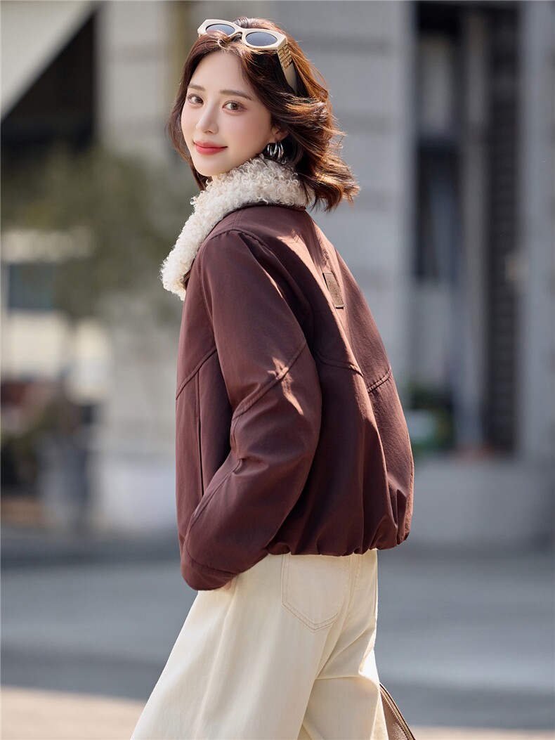 时尚羊羔毛领加绒派克服外套女2025冬季新款休闲气质保暖棉服上衣,女装短外套,印象茜