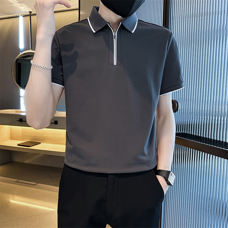 高品质拉链设计2026夏季高级感高级感翻领短袖T恤Polo衫T0256-P55,男装T恤,电商D342