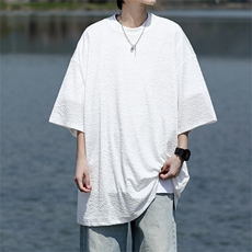 8XL-M特大码短T恤泡泡袖肌理感冰丝短袖衬衫上衣五分袖DX322P25，男装T恤，电商D206-1