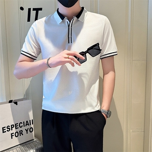 店主风社会小伙男士异色拼接翻领POLO衫男T恤301A-1/PL100/P53图片