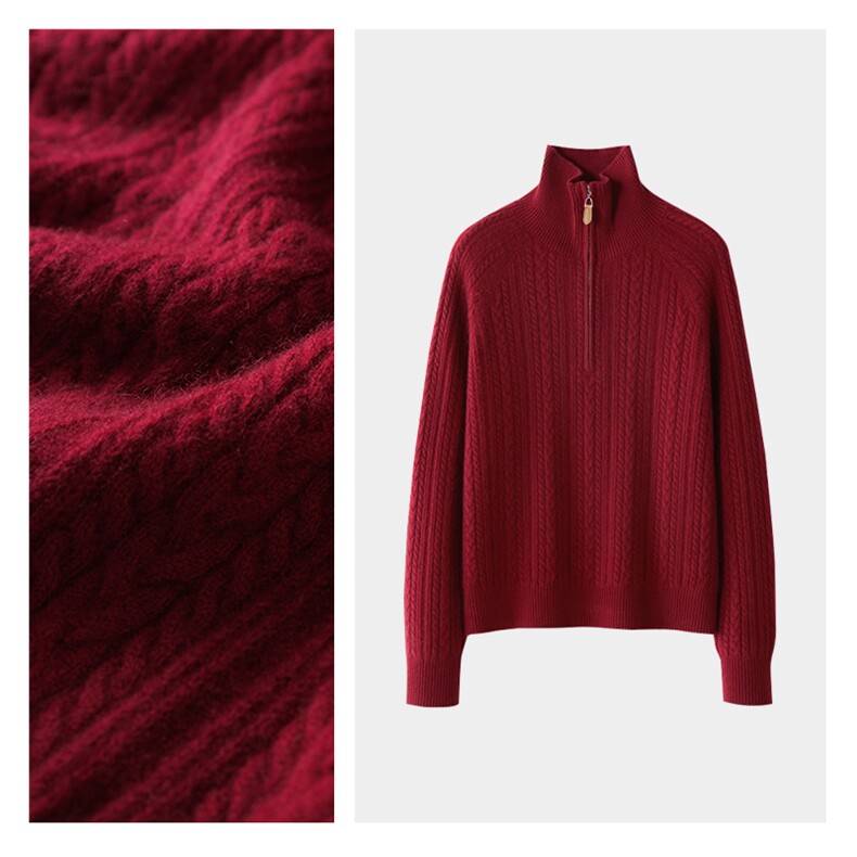 2025年秋季时尚百搭通勤简约半高领麻花羊绒衫，女装羊绒衫，致织羊绒