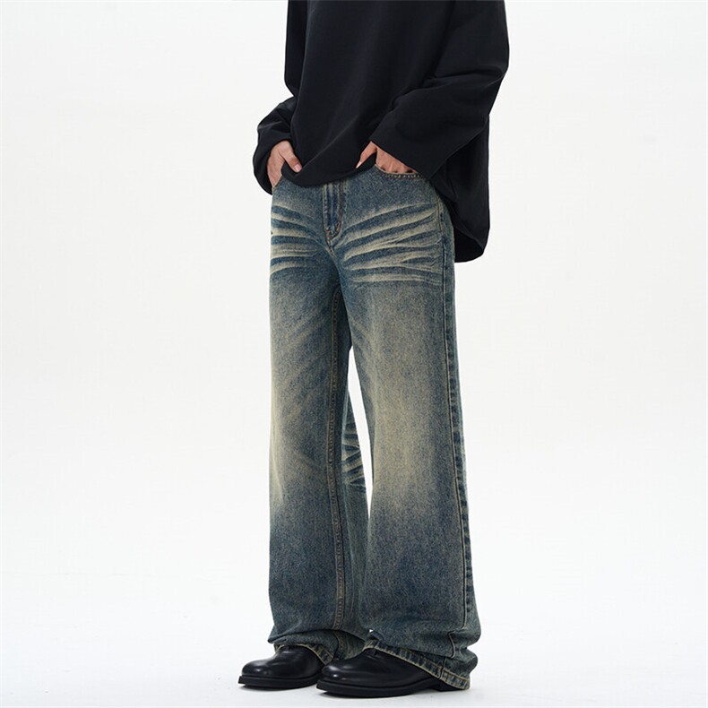 2025春夏美式复古怀旧水洗直筒牛仔裤男女宽松个性vibe长裤子潮，男装牛仔裤，星座301D-3