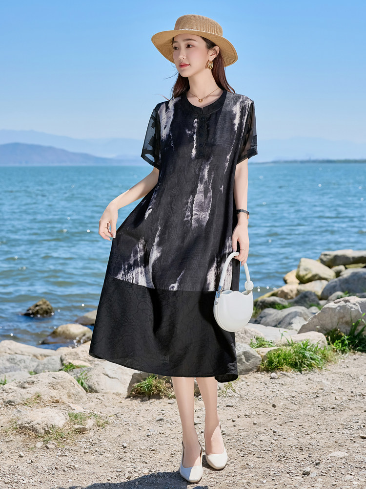 【夏季女装新款】时尚优雅中长款年轻妈妈连衣裙,女装连衣裙,魅衣本色