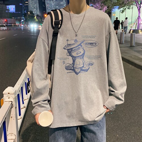 CX24-P25大码长袖t恤男春季新款打底衫男港风圆领卫衣男，男装T恤，电商B367