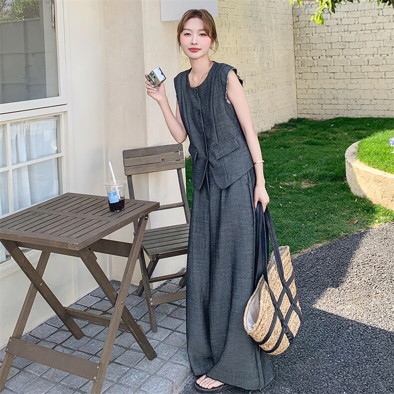 高级感西装马甲阔腿裤套装女2025夏季新款韩版宽松休闲显瘦两件套,女装套装/套裙,2C110
