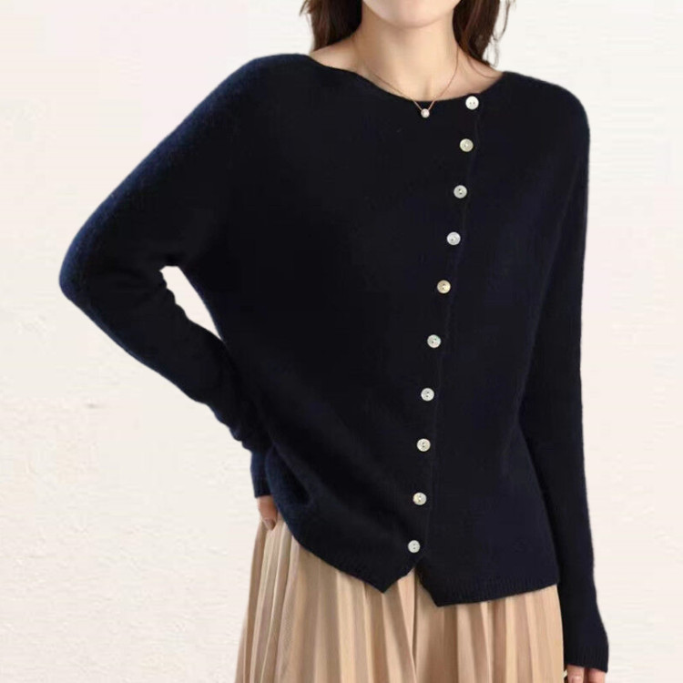 24秋冬新款羊绒开衫女时尚山羊绒春秋新款圆领宽松针织上衣外套女图片