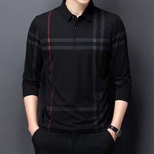 中年男装长袖T恤男2023春季新款纯色翻领商务休闲百搭条纹polo衫,男装Polo衫,电商B212（原钱塘6029）