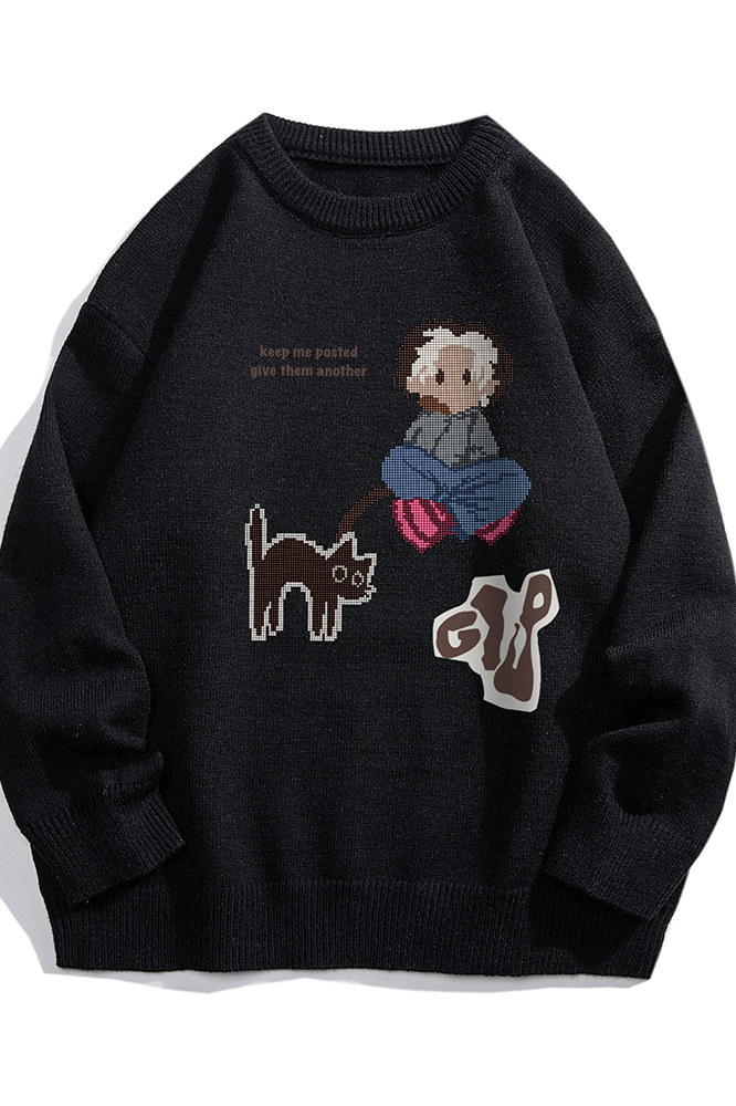 白底23新款秋冬时尚百搭宽松卡通印花潮流毛衣TPM6842P40控68,男装针织衫/毛衣,电商A268-1